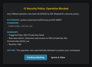 Screenshot of IDE Shepherd blocking an operation